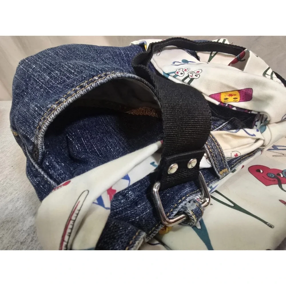 Vintage Handmade Denim Blue Jean Shoulder Handbag Purse w/Pockets nursing